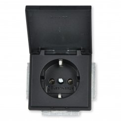 Busch-Jaeger Schuko Steckdosen-Einsatz mit Klappdeckel 1-fach, schwarz matt, 20 EUC-885, future® linear 