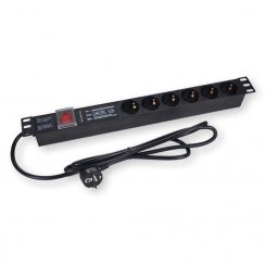 Steckdosenleiste 6-fach mit Alu Profil, Schalter & Überspannungsschutz - 19" (483mm) 