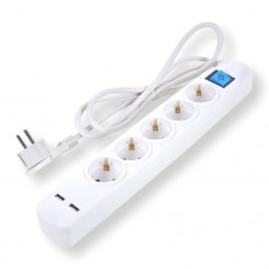 Steckdosenleiste 5fach weiß  mit 2 USB-Ladebuchsen 