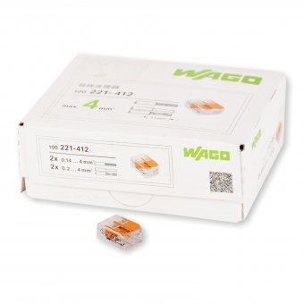 100 Stück Wago 2polig 0,14 - 4mm² mit Hebel Compact Verbindungsklemmen (221-412) 