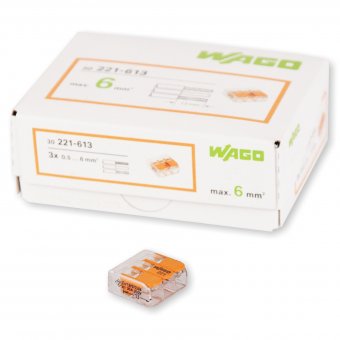 30 Stück Wago 3polig 0,5 - 6mm² mit Hebel Compact Verbindungsklemmen (221-613) 